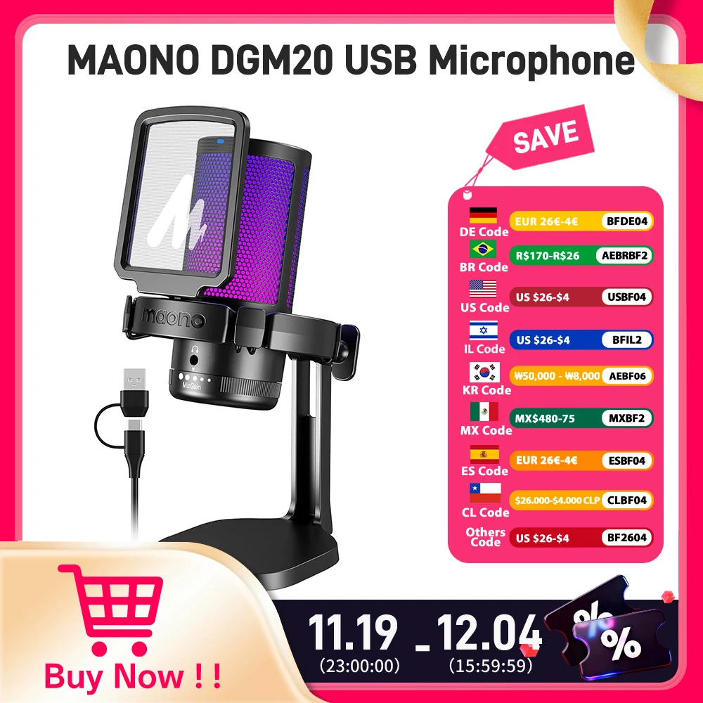 Maono DGM20 USB Condenser Gaming Microphone with RGB