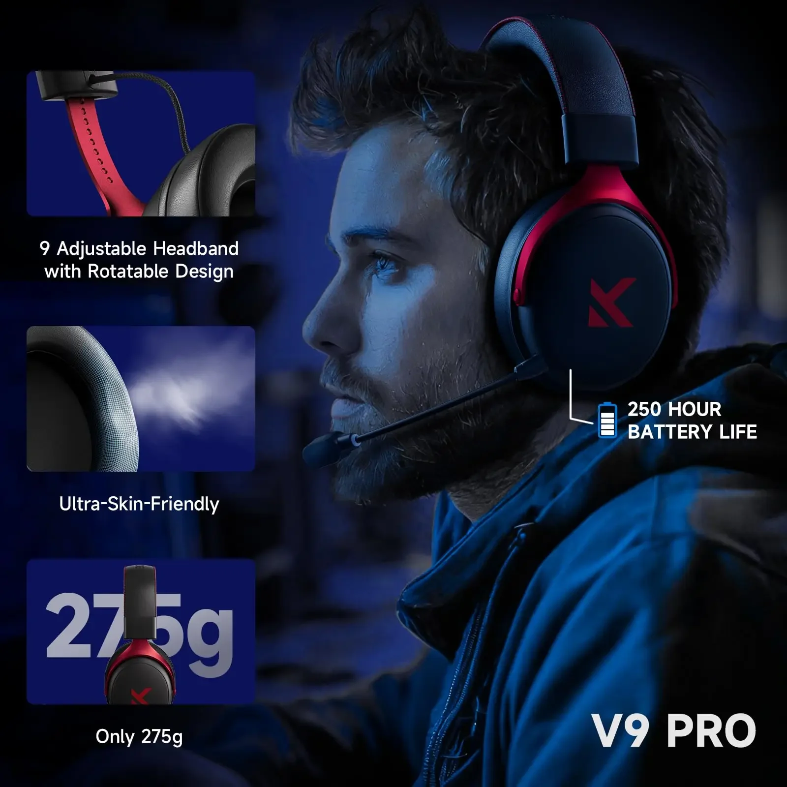 MCHOSE V9 Pro Wireless 7.1 Gaming Headset Low Latency - Image 3