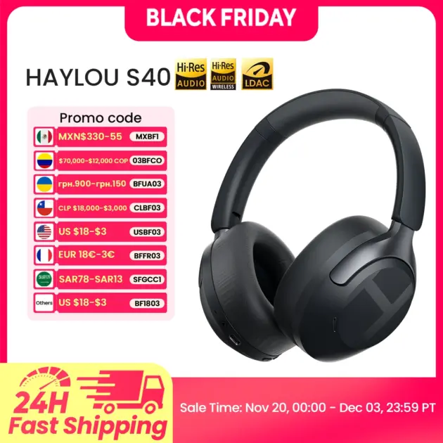 Haylou S40 ANC Wireless Headphones: 50dB Noise Canceling, LDAC