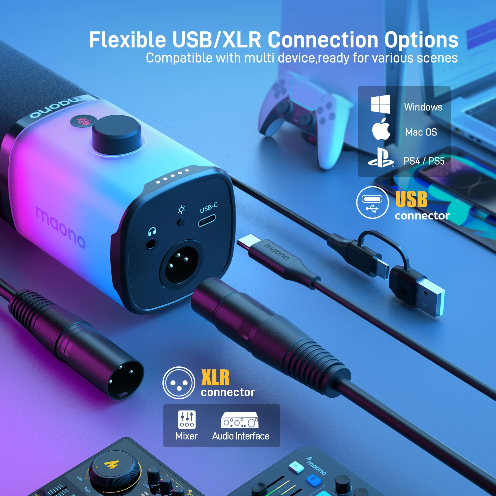 MAONO PD100X USB/XLR Dynamic Gaming Microphone with RGB - Image 6