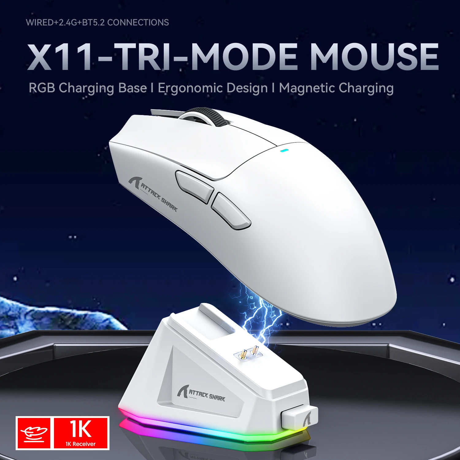 Attack Shark X11 Wireless Gaming Mouse 1K Hz PAW3311 RGB Dock - Image 2