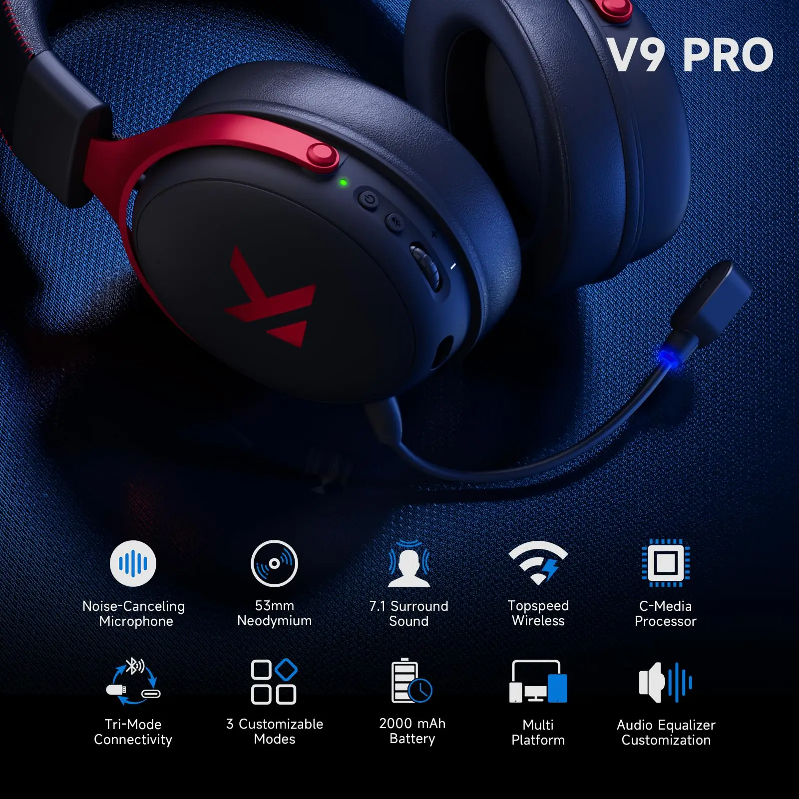 MCHOSE V9 Pro Wireless 7.1 Gaming Headset Low Latency - Image 2