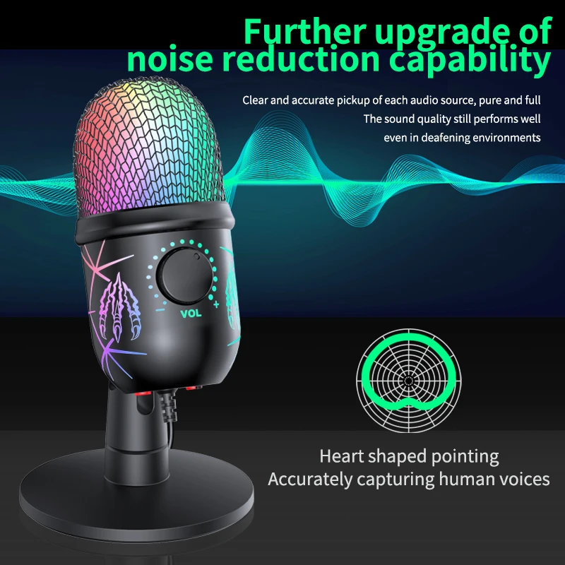 Gaming Microphone USB Microphone for PC Condenser Podcast Mic for Studio Recording with Headphone Jack, Led, Noise Cancellation - Image 3