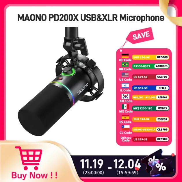 Maono PD200X XLR/USB Dynamic Mic with Mute & Gain Control