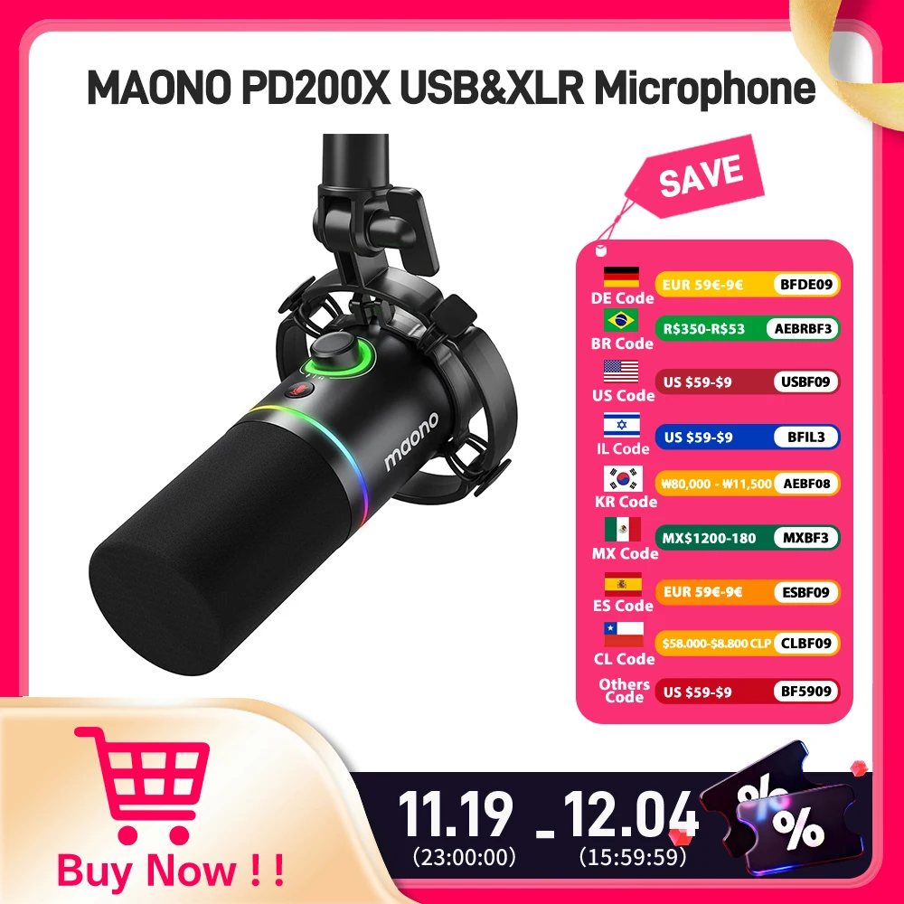 Maono PD200X XLR/USB Dynamic Mic with Mute & Gain Control